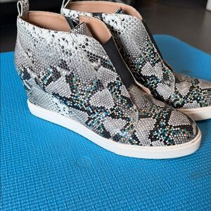 Paolo Women's Snake-Print Slip-On Loafer in Light Gray and Cream